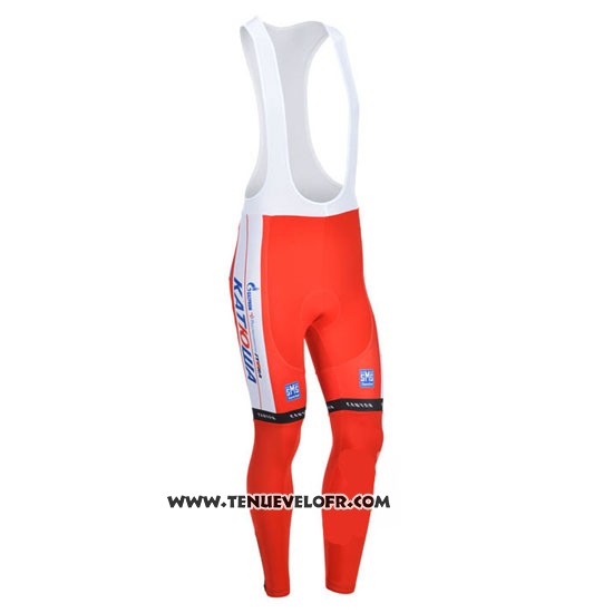 2013 Maillot Ciclismo Katusha Blanc et Rouge Manches Longues et Cuissard